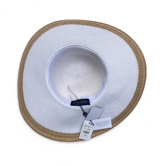 NWT Brooks Brothers White Sun Boat Hat with Tan Brim